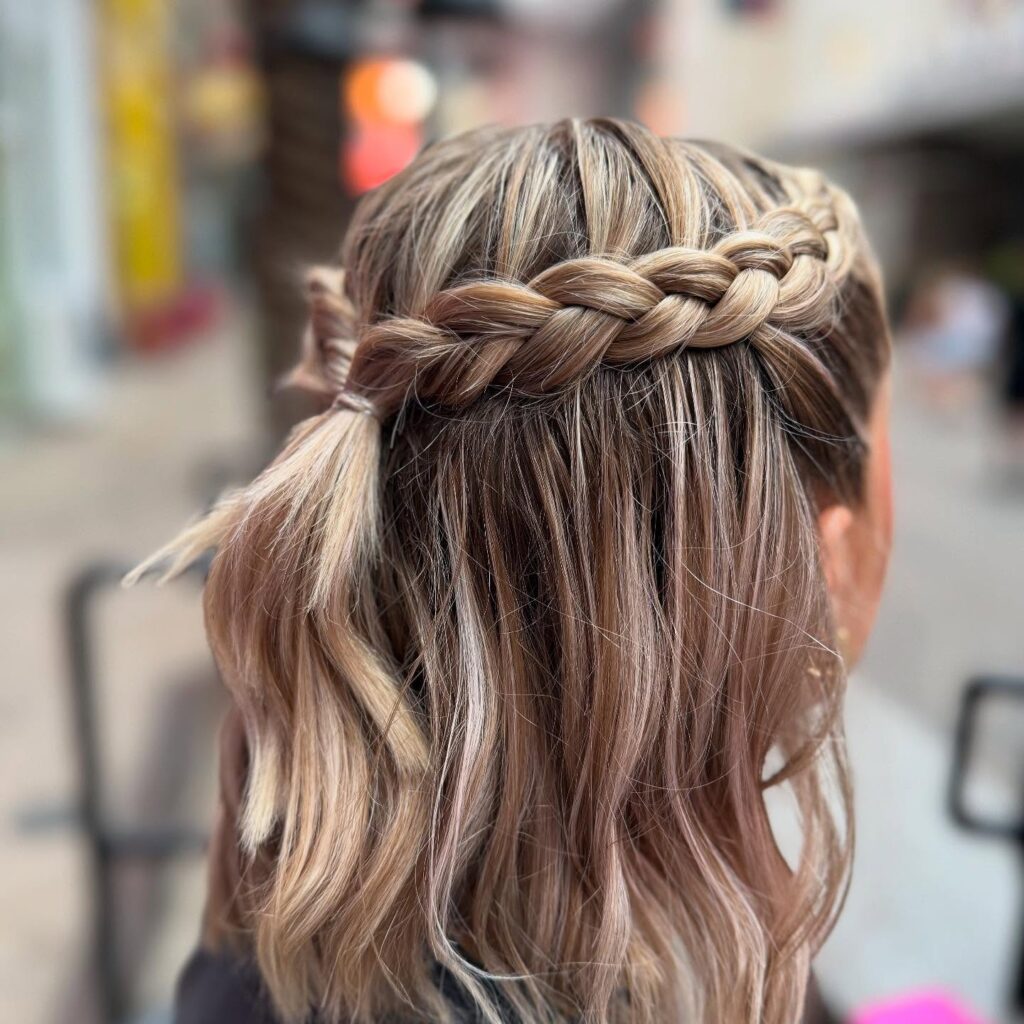 Boho Wavy Bob with Half-Up Braids
