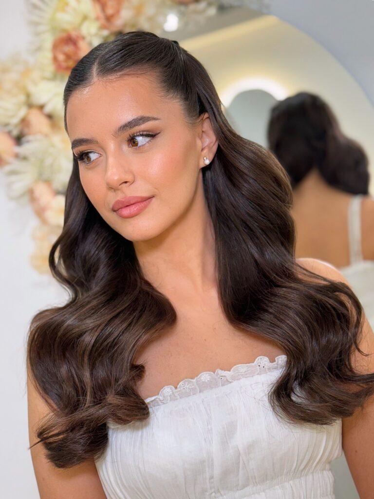 Hollywood Waves with Sleek Half-Up