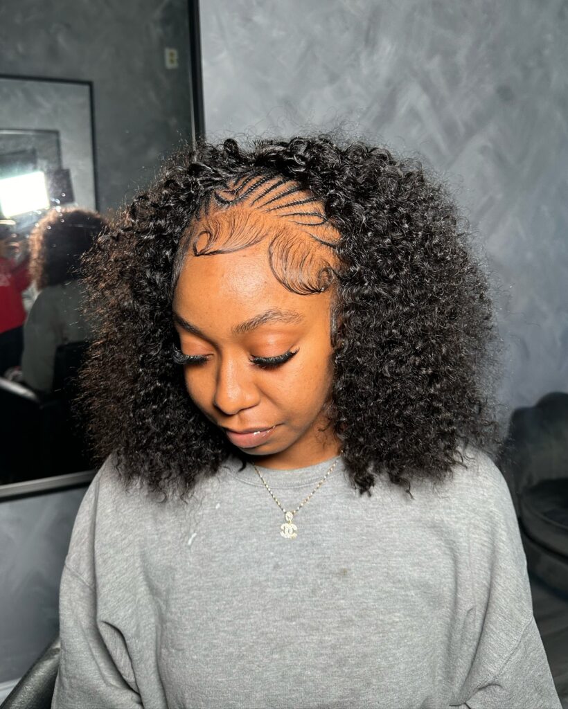 Cornrow Braids with Curly Weave