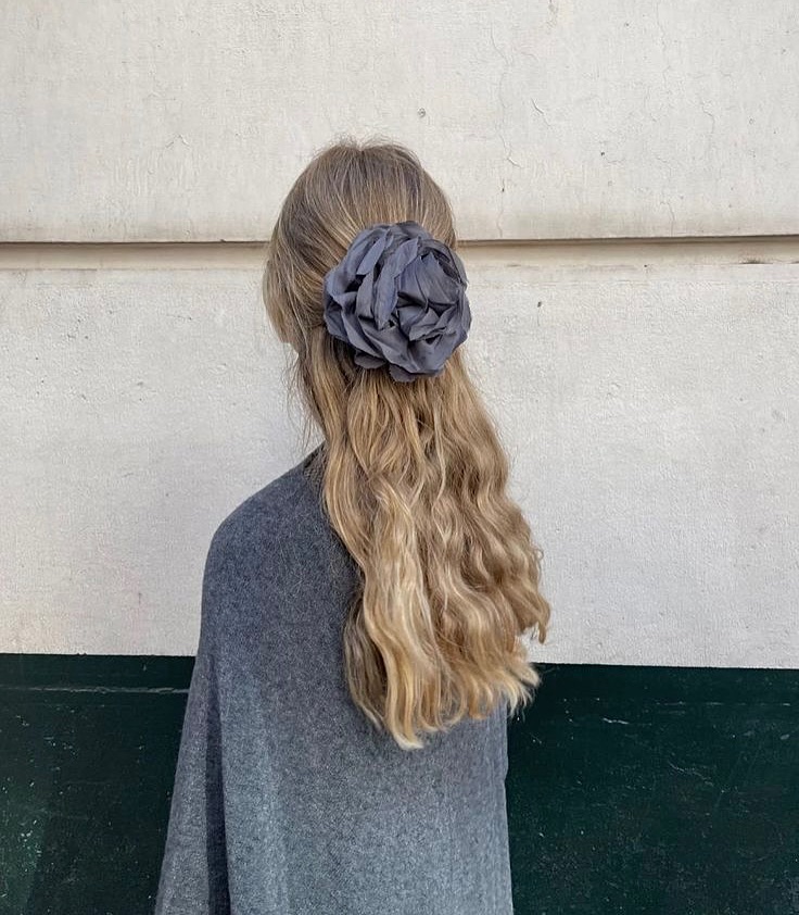 Half-Up Style with Fabric Flower