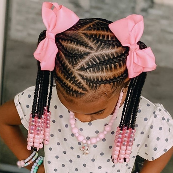 Zig-Zag Cornrows with Beads & Bows
